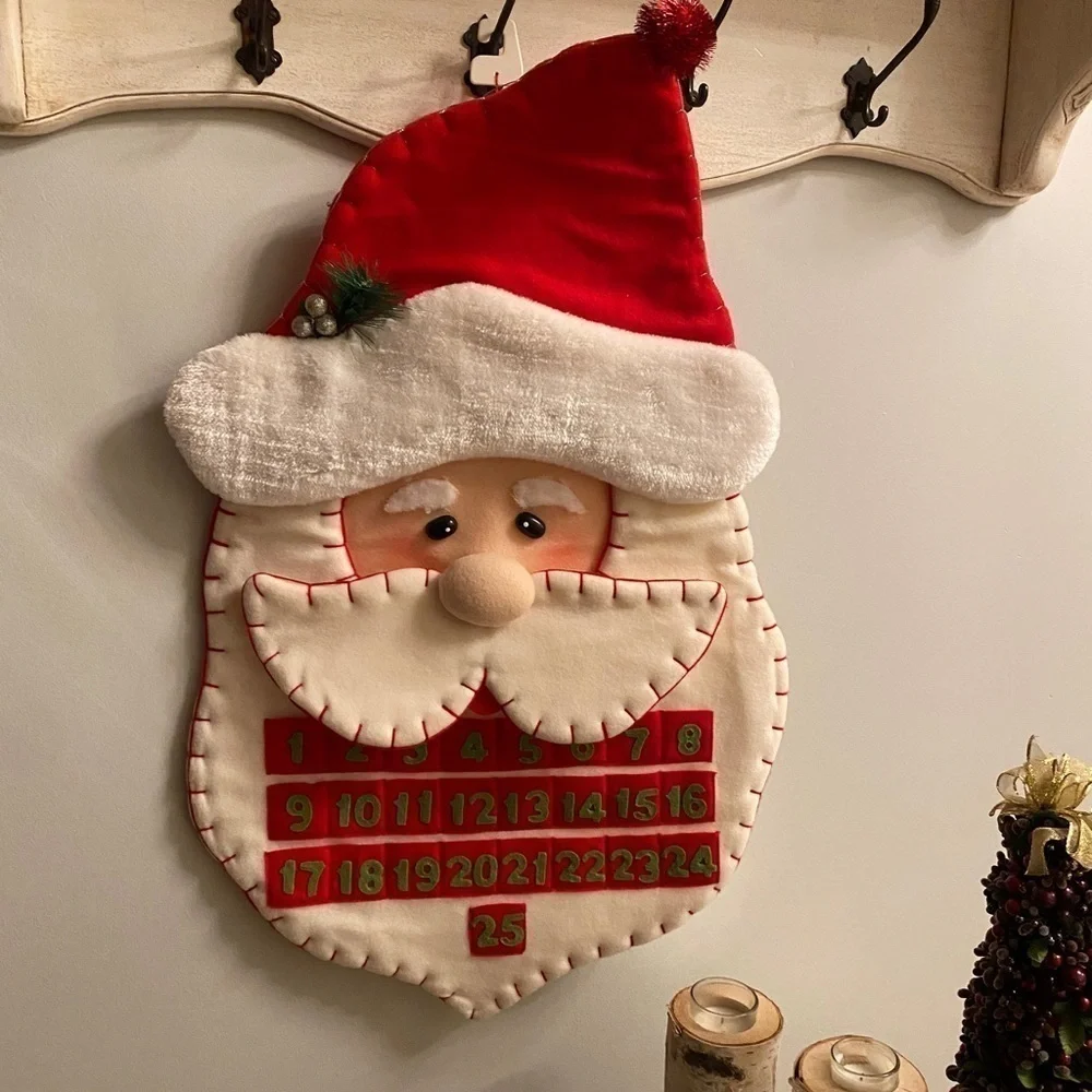Santa Claus Hanging Felt Christmas Advent Calendar December Countdown Pockets